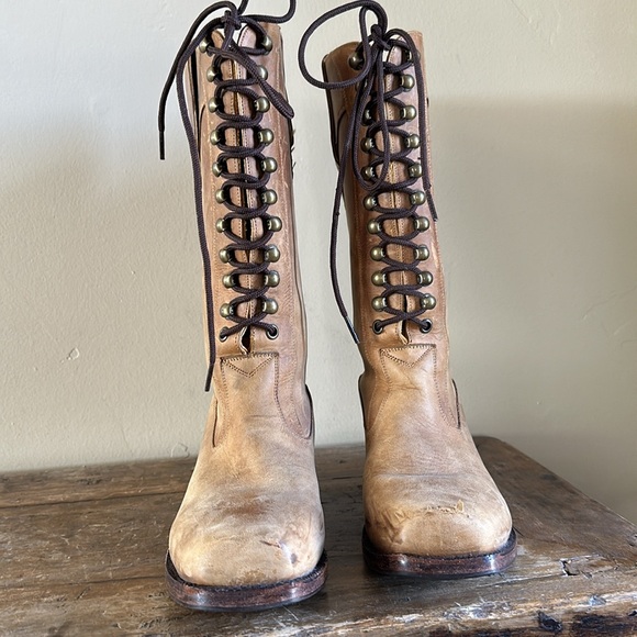 Made in Mexico Tan Leather Lace Up Boots Size 6 - Picture 4 of 6